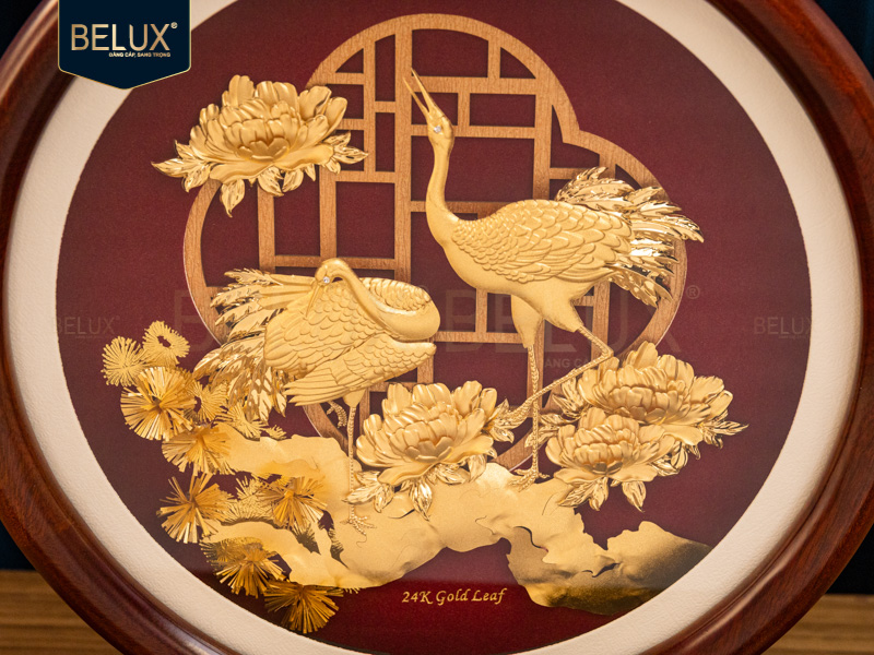 Tranh Tùng Hạc Trường Thọ dát vàng 24k – Lời chúc phúc viên mãn cho người bạn trân quý